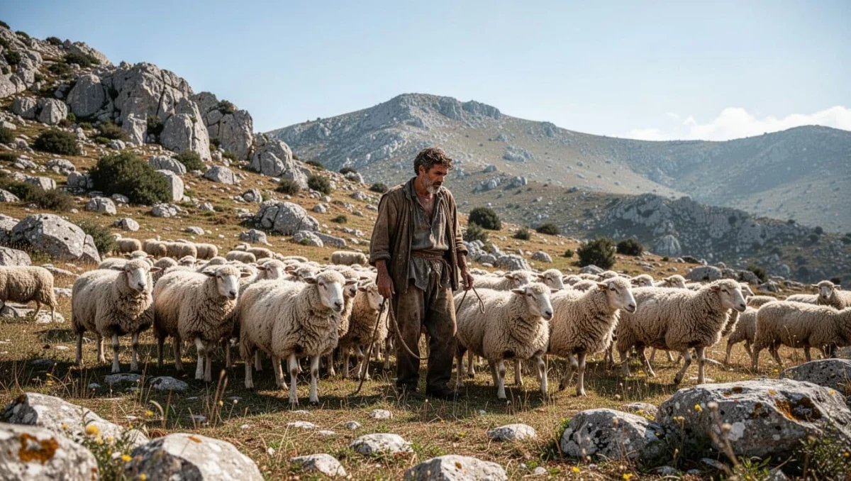 Πόσα Πρόβατα Χρειάζονται για να Ζήσει μια Οικογένεια; Οδηγός Κερδοφορίας & Εισοδήματος 2026 1 Κτηνοτρόφος επιβλέπει πρόβατα σε ορεινό τοπίο